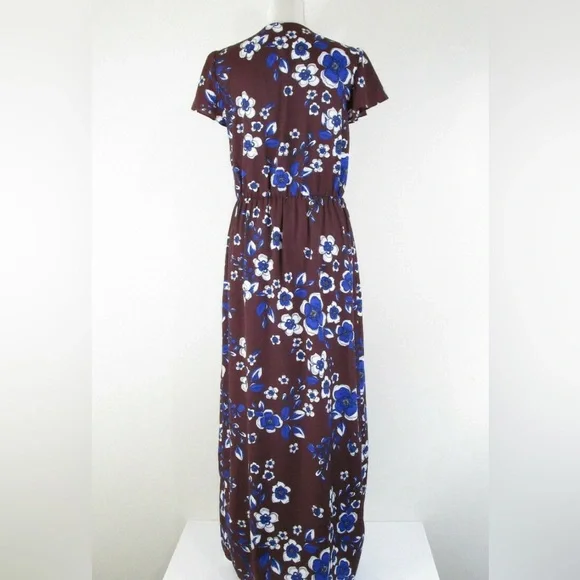 Banana Republic Burgandy Blue Floral Faux Wrap V-Neck Maxi Dress Size S - Picture 9 of 10